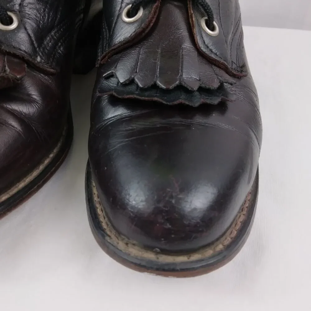 Laredo Kiltie Boots 2-Tone Black Brown Leather Lace Up Steampunk Women's 6.5 M - Picture 7 of 16